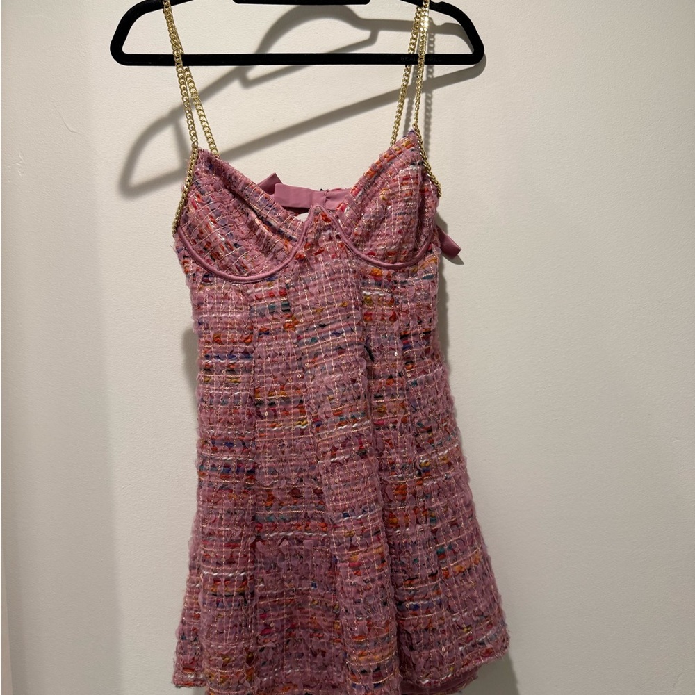 For Love And Lemons Pink Tweed Mini Dress